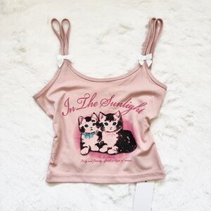Dazy Cute Kitten Graphic Bow Tank Top XS